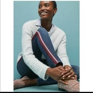 MOTHER LOOKER STRIPE ANKLE HERE KITTY GLITTER RACER SKINNY JEANS 26